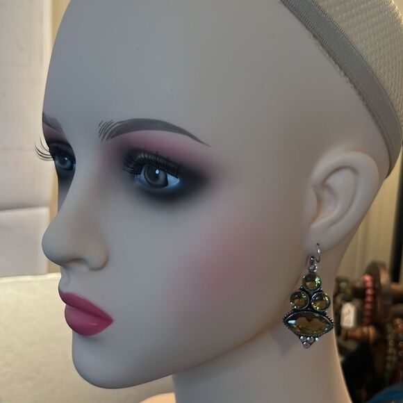 NWT NATURALSMOKY CITRINE DANGLE EARRINGS 925 STERLING SILVER 50carats. - Picture 8 of 11